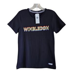 WIMBLEDON Women's S T-Shirt Official Product Black Multicolor Logo Short Slv 34"